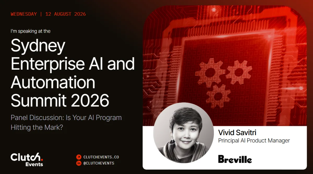Speaker card for Vivid Savitri at the Sydney Enterprise AI and Automation Summit 2026
