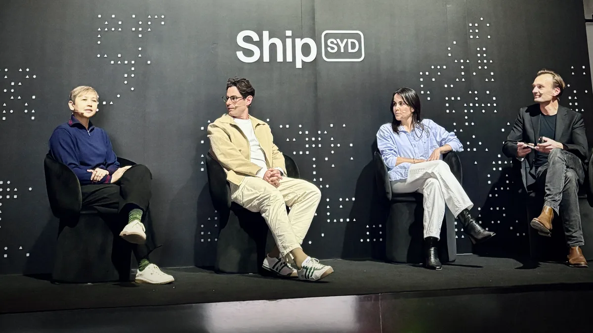 Panel on stage at Vercel Ship Sydney 2026: The AI org, people, structure, and the decisions that matter